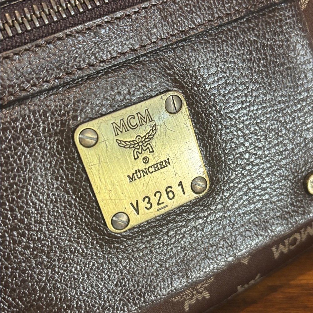 MCM Visetos Glam Handbag Brown Canvas Leather - Picture 3 of 10